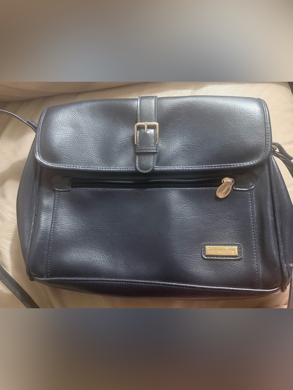 Liz Claiborne NavyLeather shoulder Bag with Gold Hardware